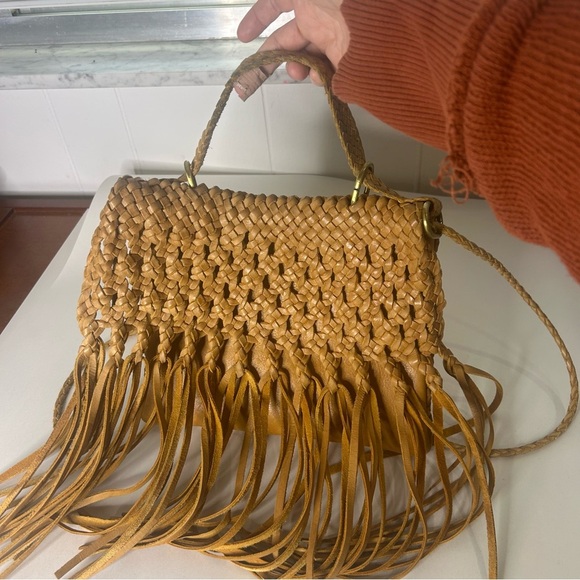 Motif56 Genuine Leather Fringe Boho Bag – Tan Cognac, Made in Morocco - Picture 12 of 14